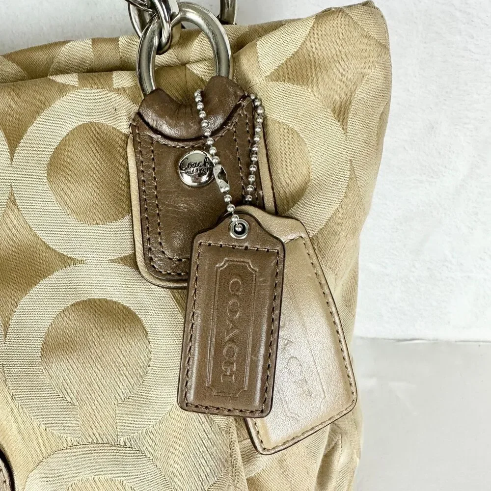 Coach Kristen Signature Op Art Hobo Purse Sateen Zip Top